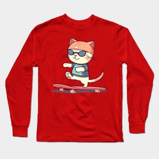 Funny cat on skateboard Long Sleeve T-Shirt